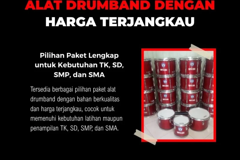 Alat drumband lengkap dengan stiker logo dan nama sekolah