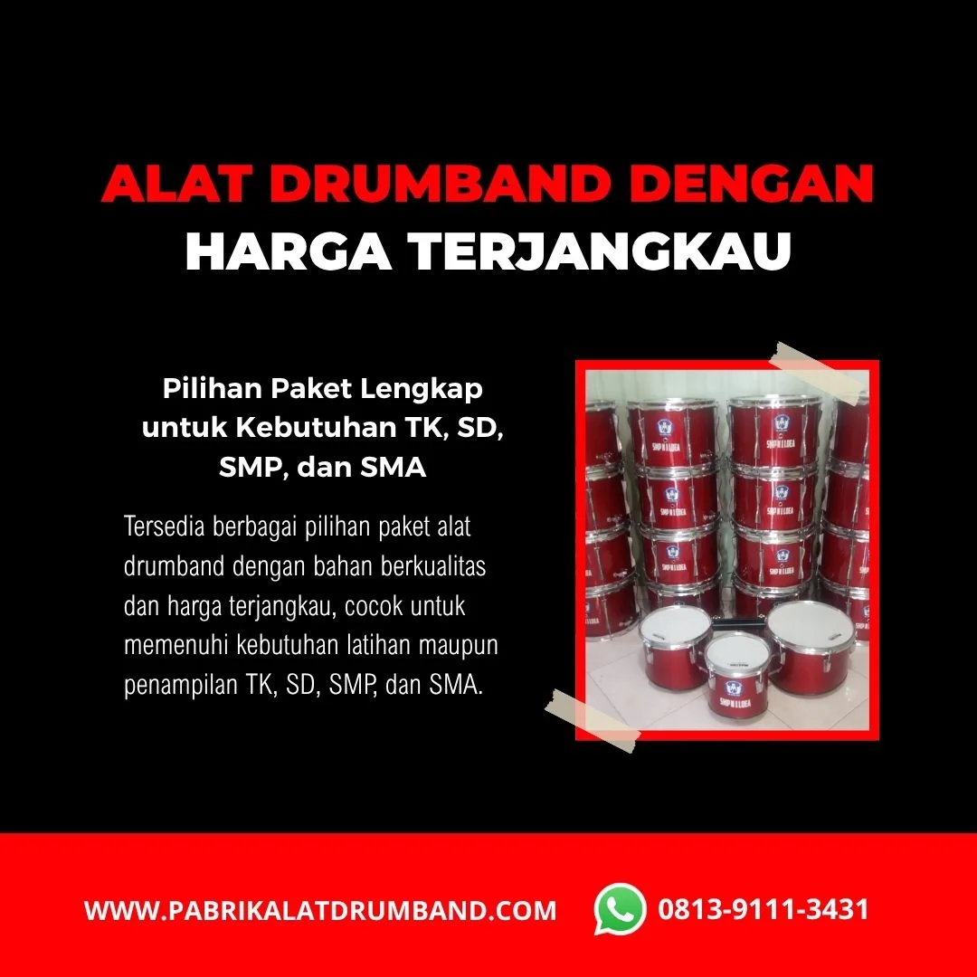 Alat drumband lengkap dengan stiker logo dan nama sekolah
