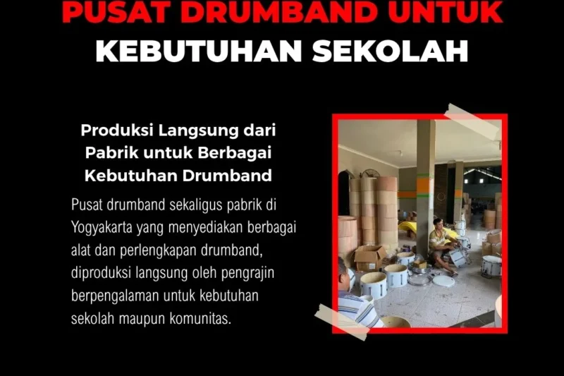 Pusat drumband dengan perlengkapan lengkap untuk kebutuhan sekolah