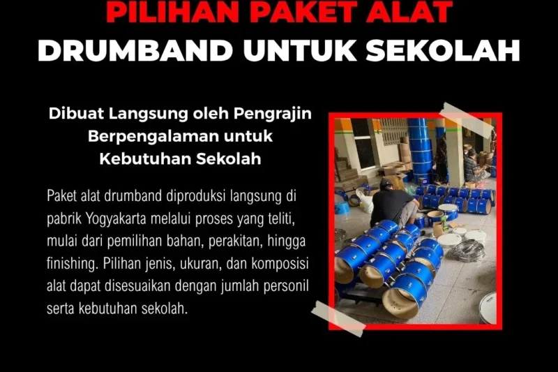 Produksi paket alat drumband sekolah di pabrik Yogyakarta