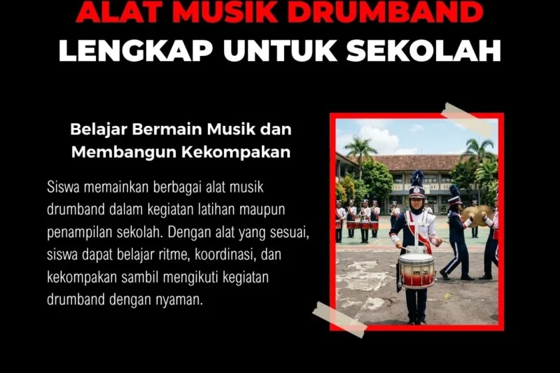 Siswa sekolah memainkan alat musik drumband